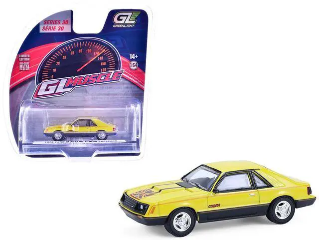 Main image of 1979 Ford Mustang Cobra Fastback Bright Yellow w/Cobra Good Graphics "GreenLight Muscle" 1/64 Diecast Model Cars by Greenlight