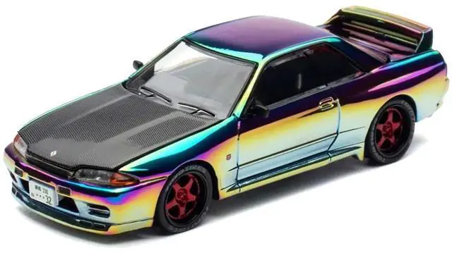 Alt view image 6 of 6 - Skyline GT-R (BNR32) RHD Chameleon Chrome with Carbon Hood "APA XPO 2025 Exclusive" 1/64 Diecast Model Car by Pop Race