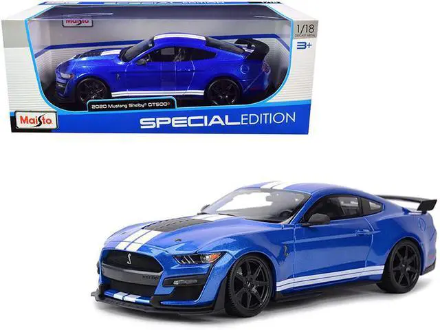 Alt view image 6 of 7 - 2020 Ford Mustang Shelby GT500 Blue Metallic with White Stripes "Special Edition" 1/18 Diecast Model Car by Maisto
