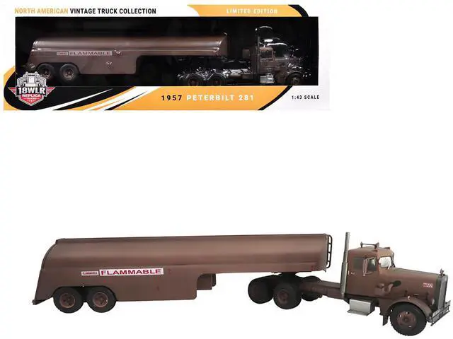 Main image of 1955 Peterbilt 281 "Needlenose" Tractor with Tanker Brown (Weathered) "Duel" (1971) Movie 1/43 Diecast Model by Iconic Replicas