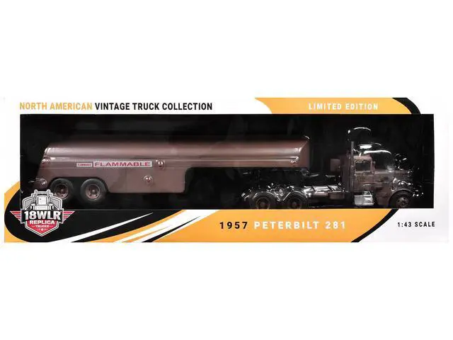 Alt view image 3 of 3 - 1955 Peterbilt 281 "Needlenose" Tractor with Tanker Brown (Weathered) "Duel" (1971) Movie 1/43 Diecast Model by Iconic Replicas