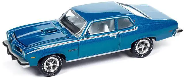 Alt view image 4 of 6 - 1974 Pontiac GTO Regatta Blue Metallic with White Interior "Muscle Cars USA" Series 1/64 Diecast Model Car by Johnny Lightning