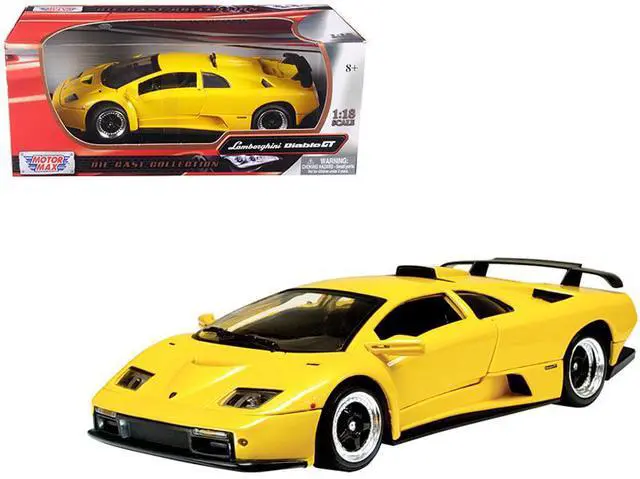 Alt view image 6 of 6 - Lamborghini Diablo GT Yellow 1/18 Diecast Model Car by Motormax