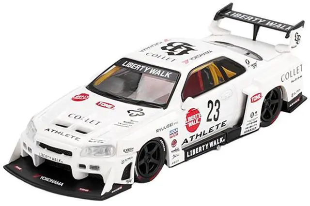 Alt view image 4 of 6 - Nissan LB-ER34 Super Silhouette RHD #23 "ATHLETE - COLLET" White with Graphics Ltd Ed 1/64 Diecast Model Car by Mini GT