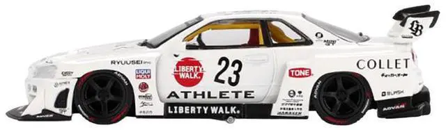 Alt view image 2 of 6 - Nissan LB-ER34 Super Silhouette RHD #23 "ATHLETE - COLLET" White with Graphics Ltd Ed 1/64 Diecast Model Car by Mini GT