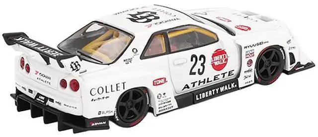 Alt view image 3 of 6 - Nissan LB-ER34 Super Silhouette RHD #23 "ATHLETE - COLLET" White with Graphics Ltd Ed 1/64 Diecast Model Car by Mini GT