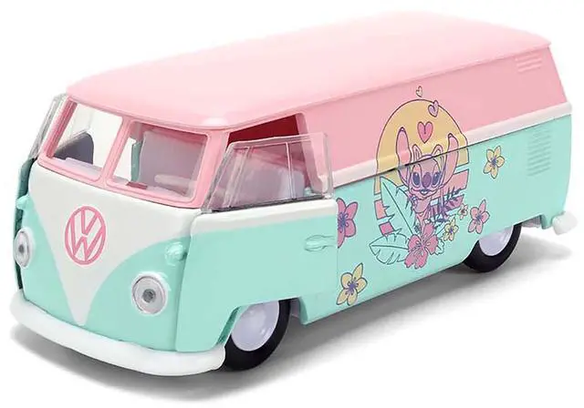 Alt view image 2 of 6 - 1961 Volkswagen Bus Pink and Blue with Graphics "Disney's Stitch" "Hollywood Rides" Series 1/32 Diecast Model Car by Jada