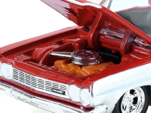 Alt view image 2 of 6 - 1964 Chevrolet Biscayne Lowrider Silver Metallic and Red Two-Tone 1/64 Scale Diecast Model Cars by Greenlight