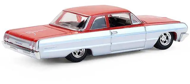 Alt view image 4 of 6 - 1964 Chevrolet Biscayne Lowrider Silver Metallic and Red Two-Tone 1/64 Scale Diecast Model Cars by Greenlight