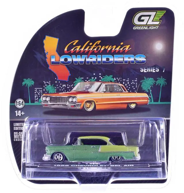 Alt view image 6 of 6 - 1956 Chevrolet Bel Air Lowrider Laurel Green Met & Yellow Two-Tone w/Green Interior 1/64 Scale Diecast Model Cars by Greenlight
