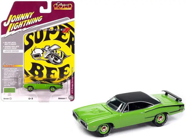 Main image of 1970 Dodge Coronet Super Bee Sublime Green with Black Stripes and Top 1/64 Diecast Model Cars by Johnny Lightning