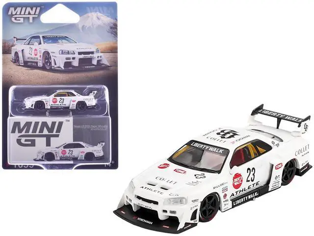 Main image of Nissan LB-ER34 Super Silhouette RHD #23 "ATHLETE - COLLET" White with Graphics Ltd Ed 1/64 Diecast Model Car by Mini GT