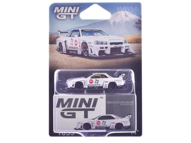 Alt view image 5 of 6 - Nissan LB-ER34 Super Silhouette RHD #23 "ATHLETE - COLLET" White with Graphics Ltd Ed 1/64 Diecast Model Car by Mini GT