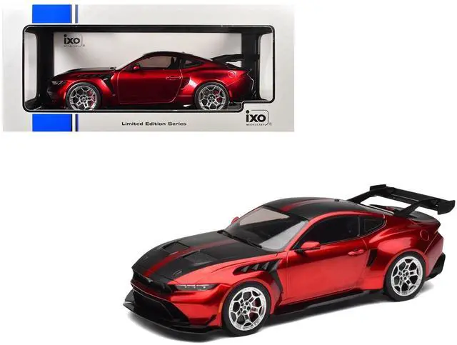Main image of 2025 Ford Mustang GTD Dark Red Metallic with Carbon Stripes "Limited Edition" Series 1/18  Diecast Model Car by IXO Models