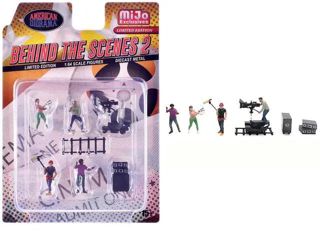 "Behind The Scenes #2" 7 piece (4 People, 3 Accessories) Diecast Figures Set 1/64 Scale Models by American Diorama