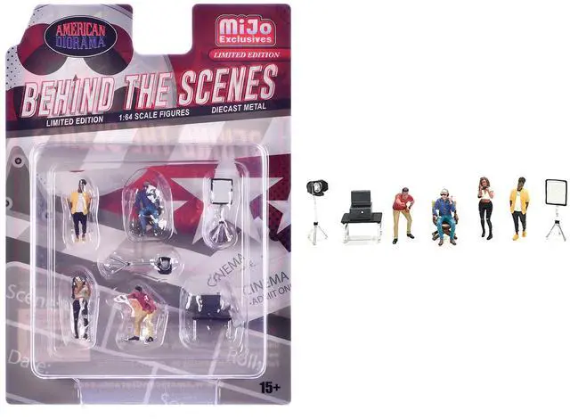 "Behind The Scenes" 7 piece (4 People, 3 Accessories) Diecast Figures Set 1/64 Scale Models by American Diorama
