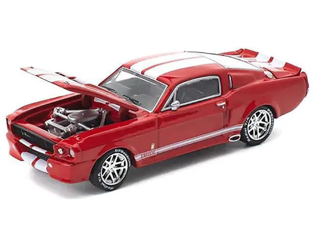Alt view image 2 of 6 - Shelby Mustang GT500 Red Metallic with White Stripes 1/64 Diecast Model Car by Pop Race