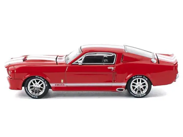 Alt view image 3 of 6 - Shelby Mustang GT500 Red Metallic with White Stripes 1/64 Diecast Model Car by Pop Race