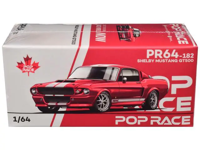 Alt view image 5 of 6 - Shelby Mustang GT500 Red Metallic with White Stripes 1/64 Diecast Model Car by Pop Race