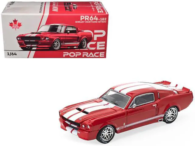 Alt view image 6 of 6 - Shelby Mustang GT500 Red Metallic with White Stripes 1/64 Diecast Model Car by Pop Race