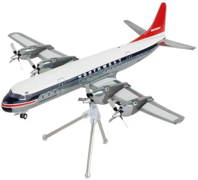 Alt view image 2 of 6 - Lockheed L-188 Electra Commercial Aircraft White and Gray with Blue and Red Tail 1/200 Diecast Model Airplane by GeminiJets