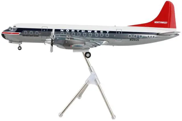 Alt view image 3 of 6 - Lockheed L-188 Electra Commercial Aircraft White and Gray with Blue and Red Tail 1/200 Diecast Model Airplane by GeminiJets