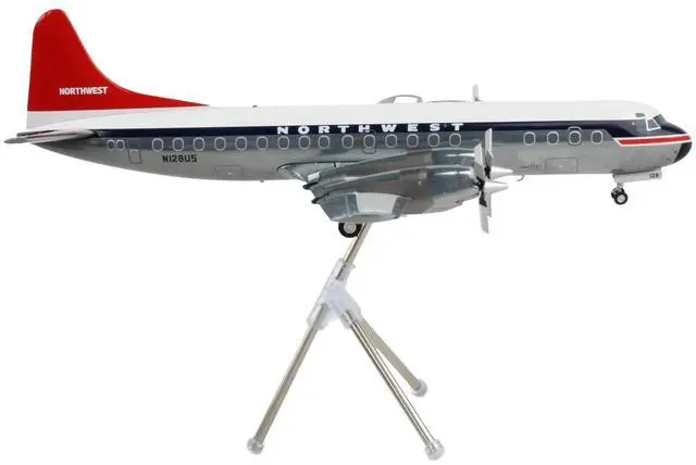 Alt view image 4 of 6 - Lockheed L-188 Electra Commercial Aircraft White and Gray with Blue and Red Tail 1/200 Diecast Model Airplane by GeminiJets