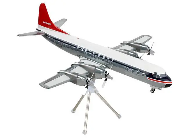 Alt view image 5 of 6 - Lockheed L-188 Electra Commercial Aircraft White and Gray with Blue and Red Tail 1/200 Diecast Model Airplane by GeminiJets