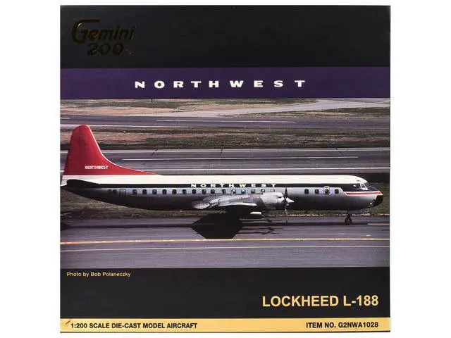 Alt view image 6 of 6 - Lockheed L-188 Electra Commercial Aircraft White and Gray with Blue and Red Tail 1/200 Diecast Model Airplane by GeminiJets