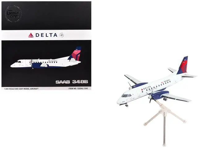 Main image of Saab 340B Commercial Aircraft White with Red and Blue Tail 1/200 Diecast Model Airplane by GeminiJets