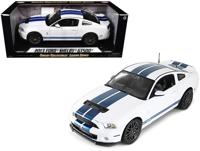 Alt view image 2 of 5 - 2013 Ford Shelby Cobra GT500 SVT White with Blue Stripes 1/18 Diecast Car Model by Shelby Collectibles
