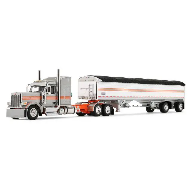 Alt view image 2 of 6 - Peterbilt 589 with 58" Mid-Roof Sleeper and 50' Wilson Trailer Silver Metallic with Orange 1/64 Diecast Model by DCP/First Gear