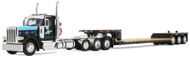 Alt view image 2 of 6 - Peterbilt 589 Day Cab and Fontaine Renegade LXT40 Trailer w/Fliptail Black w/Light Blue Hood 1/64 Diecast Model DCP/First Gear