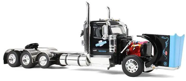 Alt view image 3 of 6 - Peterbilt 589 Day Cab and Fontaine Renegade LXT40 Trailer w/Fliptail Black w/Light Blue Hood 1/64 Diecast Model DCP/First Gear