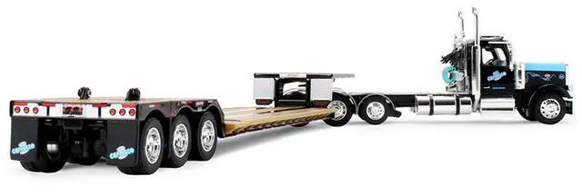 Alt view image 4 of 6 - Peterbilt 589 Day Cab and Fontaine Renegade LXT40 Trailer w/Fliptail Black w/Light Blue Hood 1/64 Diecast Model DCP/First Gear