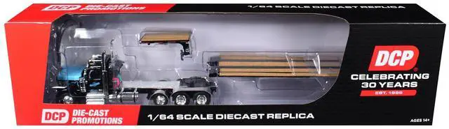 Alt view image 6 of 6 - Peterbilt 589 Day Cab and Fontaine Renegade LXT40 Trailer w/Fliptail Black w/Light Blue Hood 1/64 Diecast Model DCP/First Gear