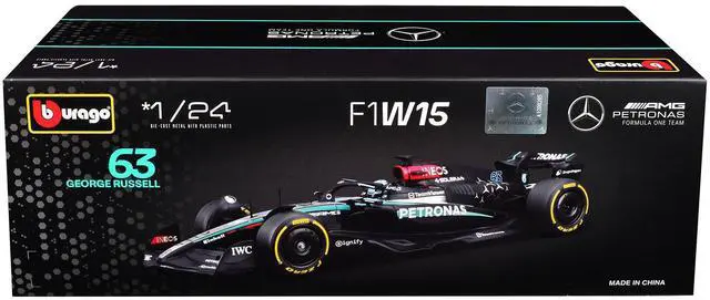 Alt view image 3 of 3 - Mercedes-AMG F1 W15 E Performance #63 "Petronas" Formula One F1 "World Championship" (2024) 1/24 Diecast Model Car by Bburago
