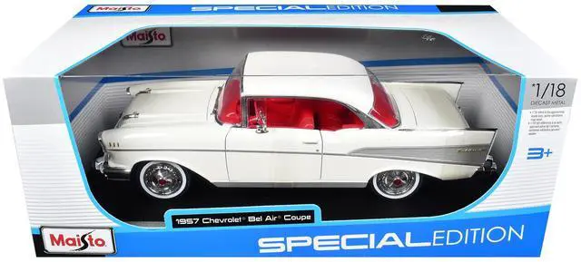 Main image of 1957 Chevrolet Bel Air Coupe White with Red Interior "Special Edition" Series 1/18 Diecast Model Car by Maisto