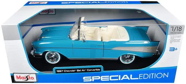 Main image of 1957 Chevrolet Bel Air Convertible Blue with White Interior "Special Edition" Series 1/18 Diecast Model Car by Maisto