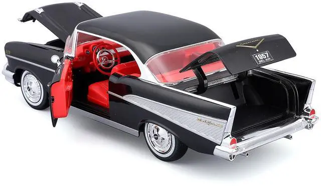 Alt view image 3 of 6 - 1957 Chevrolet Bel Air Coupe Black with Red Interior "Special Edition" Series 1/18 Diecast Model Car by Maisto Adult Collectible