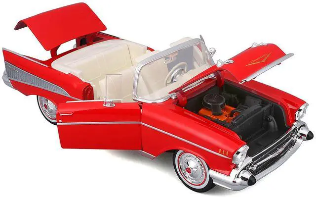 Alt view image 2 of 6 - 1957 Chevrolet Bel Air Convertible Red with White Interior "Special Edition" Series 1/18 Diecast Model Car by Maisto