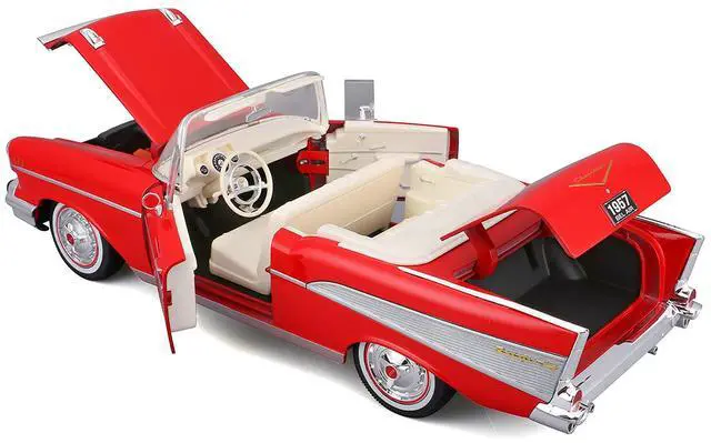 Alt view image 3 of 6 - 1957 Chevrolet Bel Air Convertible Red with White Interior "Special Edition" Series 1/18 Diecast Model Car by Maisto