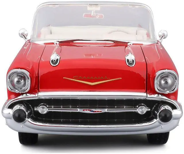 Alt view image 4 of 6 - 1957 Chevrolet Bel Air Convertible Red with White Interior "Special Edition" Series 1/18 Diecast Model Car by Maisto