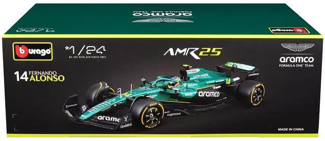 Alt view image 5 of 6 - Aston Martin AMR25 #14 Fernando Alonso "Aramco" Formula One F1 "World Championship" (2025) 1/24 Diecast Model Car by Bburago