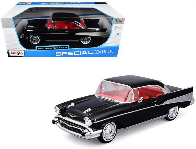 Main image of 1957 Chevrolet Bel Air Coupe Black with Red Interior "Special Edition" Series 1/18 Diecast Model Car by Maisto Adult Collectible