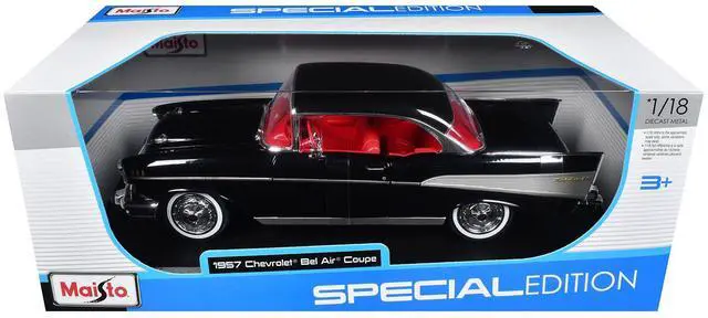 Alt view image 6 of 6 - 1957 Chevrolet Bel Air Coupe Black with Red Interior "Special Edition" Series 1/18 Diecast Model Car by Maisto Adult Collectible