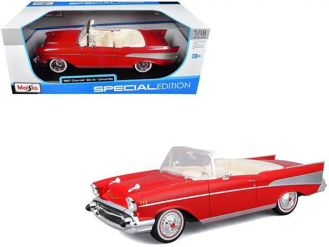 Main image of 1957 Chevrolet Bel Air Convertible Red with White Interior "Special Edition" Series 1/18 Diecast Model Car by Maisto
