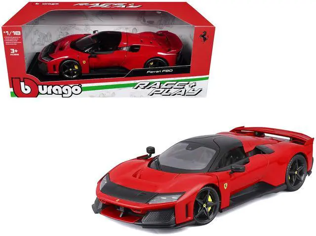 Alt view image 6 of 6 - Ferrari F80 Red with Black Top "Race + Play" Series 1/18 Diecast Model Car by Bburago