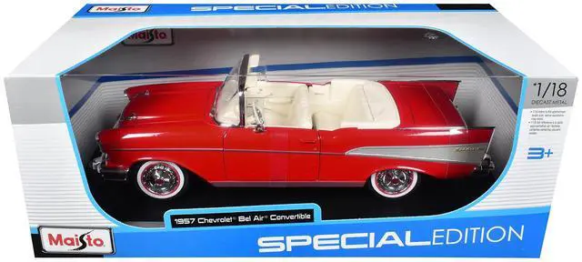 Alt view image 6 of 6 - 1957 Chevrolet Bel Air Convertible Red with White Interior "Special Edition" Series 1/18 Diecast Model Car by Maisto