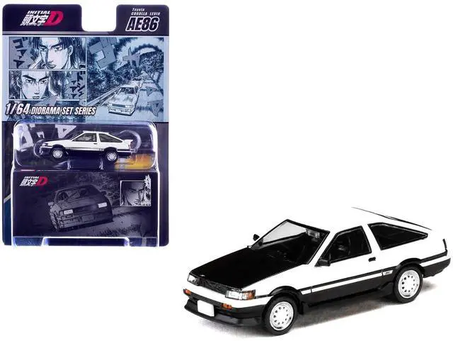 Toyota Corolla Levin (AE86) White with Carbon Hood "Initial D" (1995-2013) Manga 1/64 Diecast Model Car by Hobby Japan